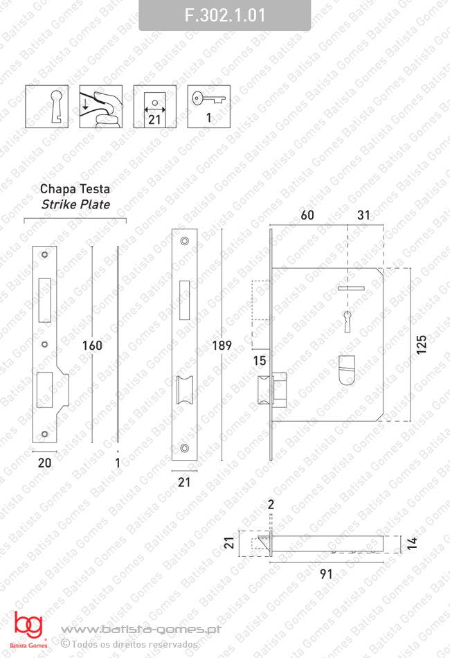 Fechadura de embutir com chave para trinquetas - LAT�O